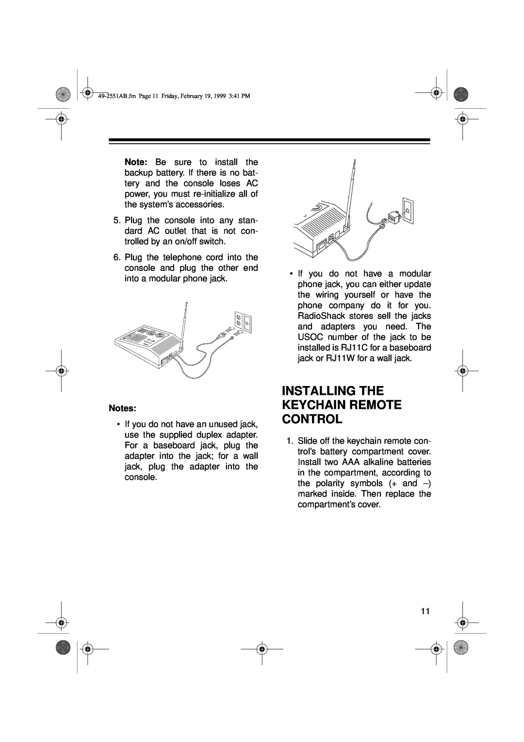 Radio Shack 49-2551A owner manual Installing The Keychain Remote Control 