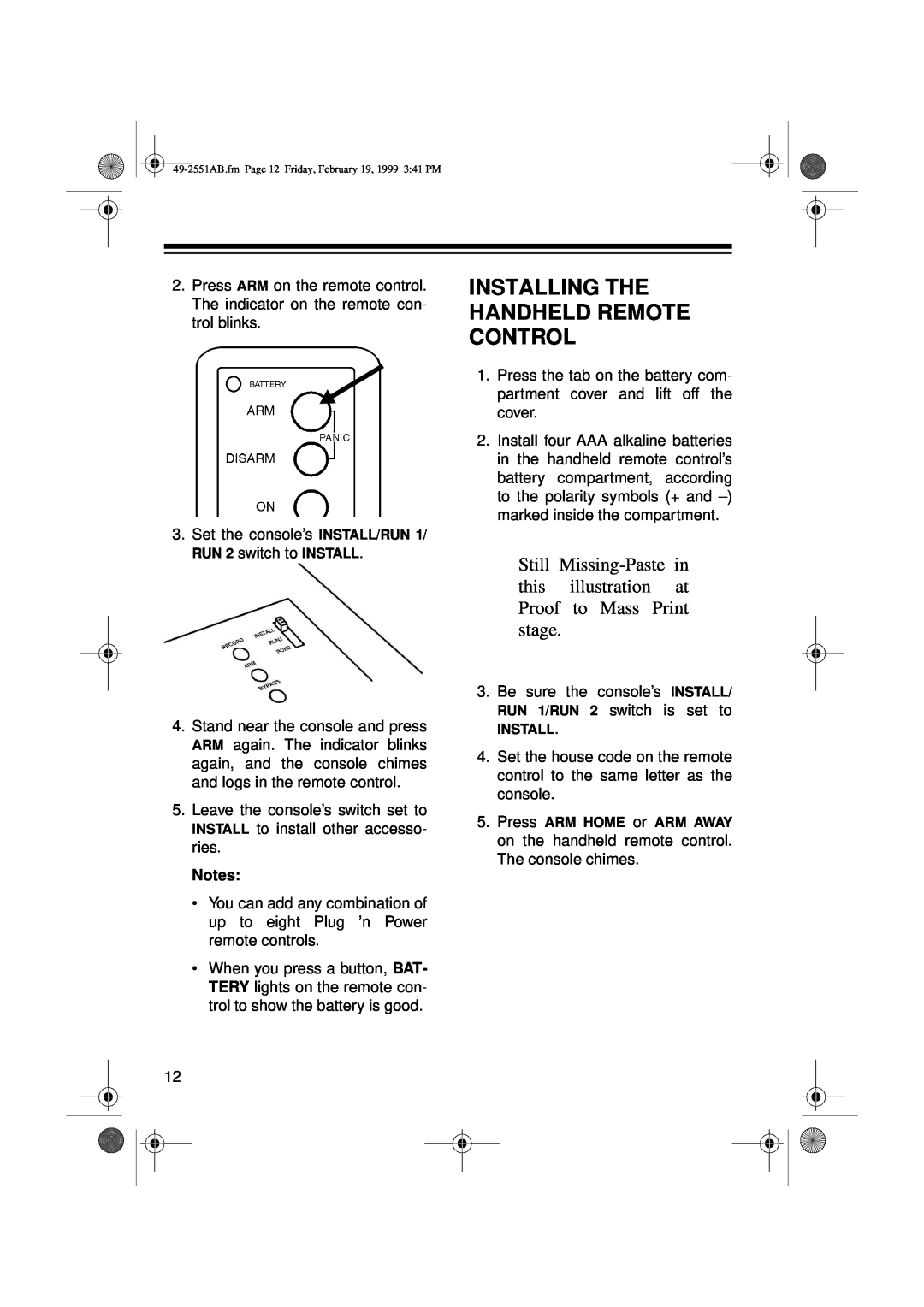 Radio Shack 49-2551A owner manual Installing The Handheld Remote Control 