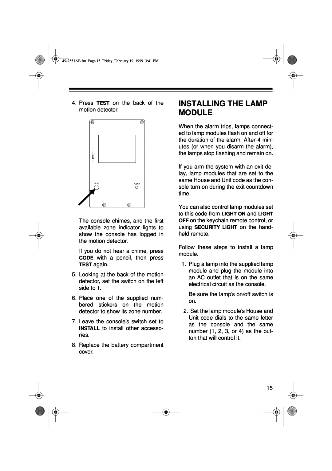 Radio Shack 49-2551A owner manual Installing The Lamp Module 