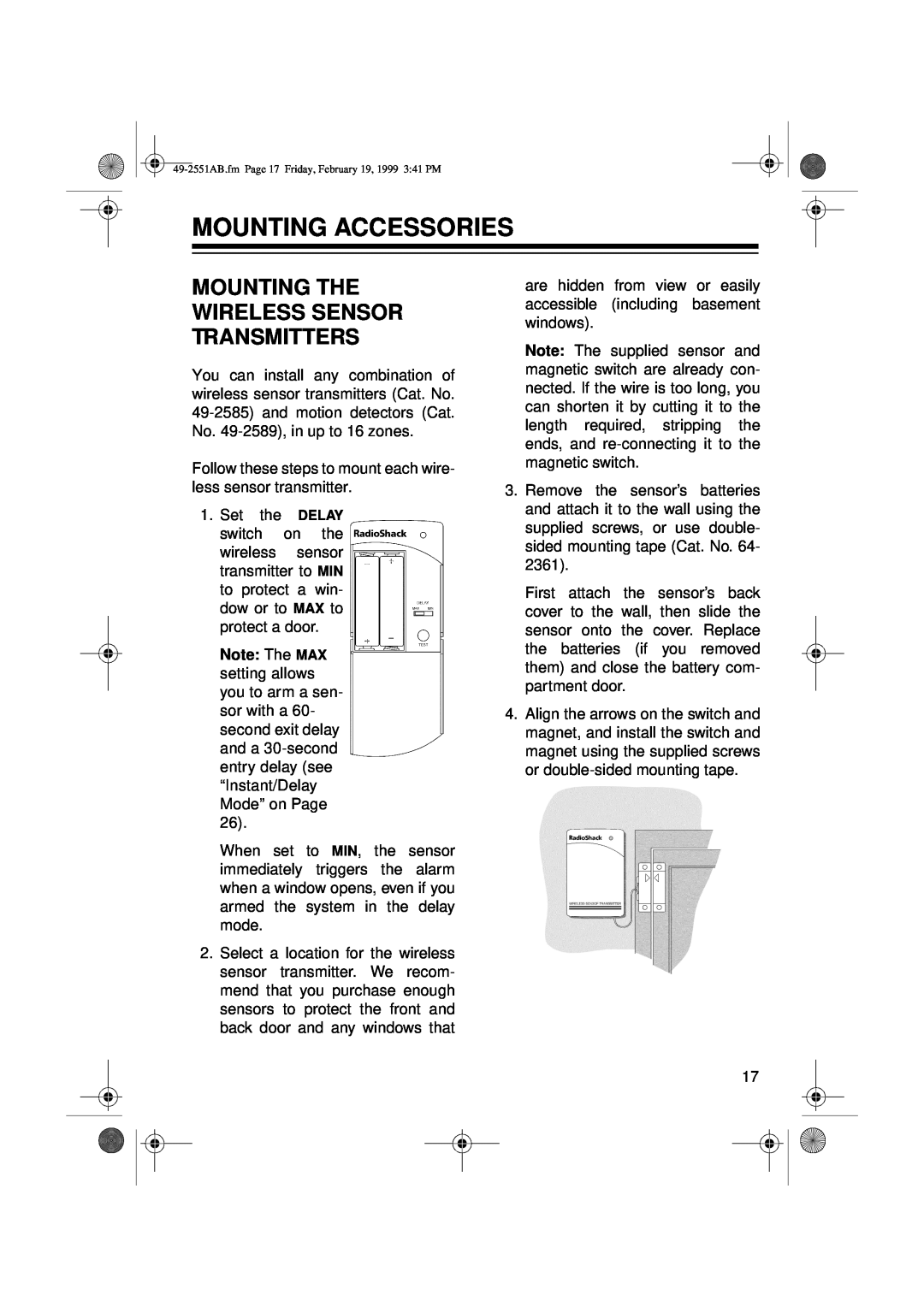 Radio Shack 49-2551A owner manual Mounting Accessories, Mounting The Wireless Sensor Transmitters 