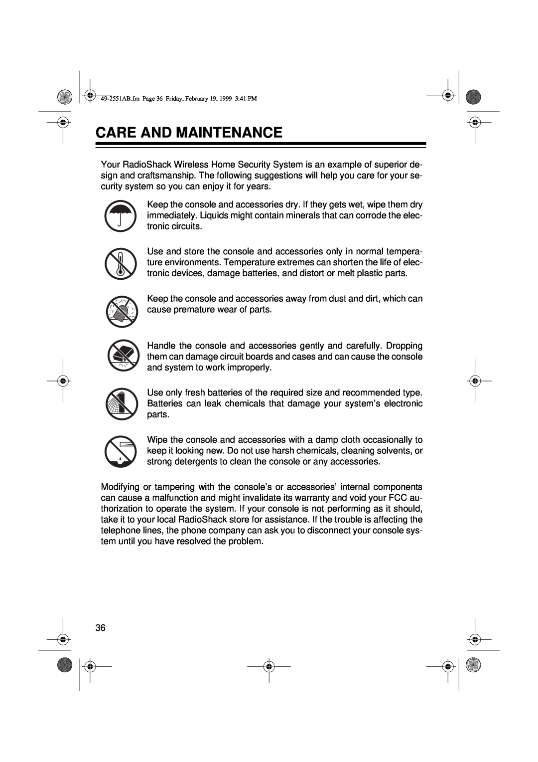 Radio Shack 49-2551A owner manual Care And Maintenance 