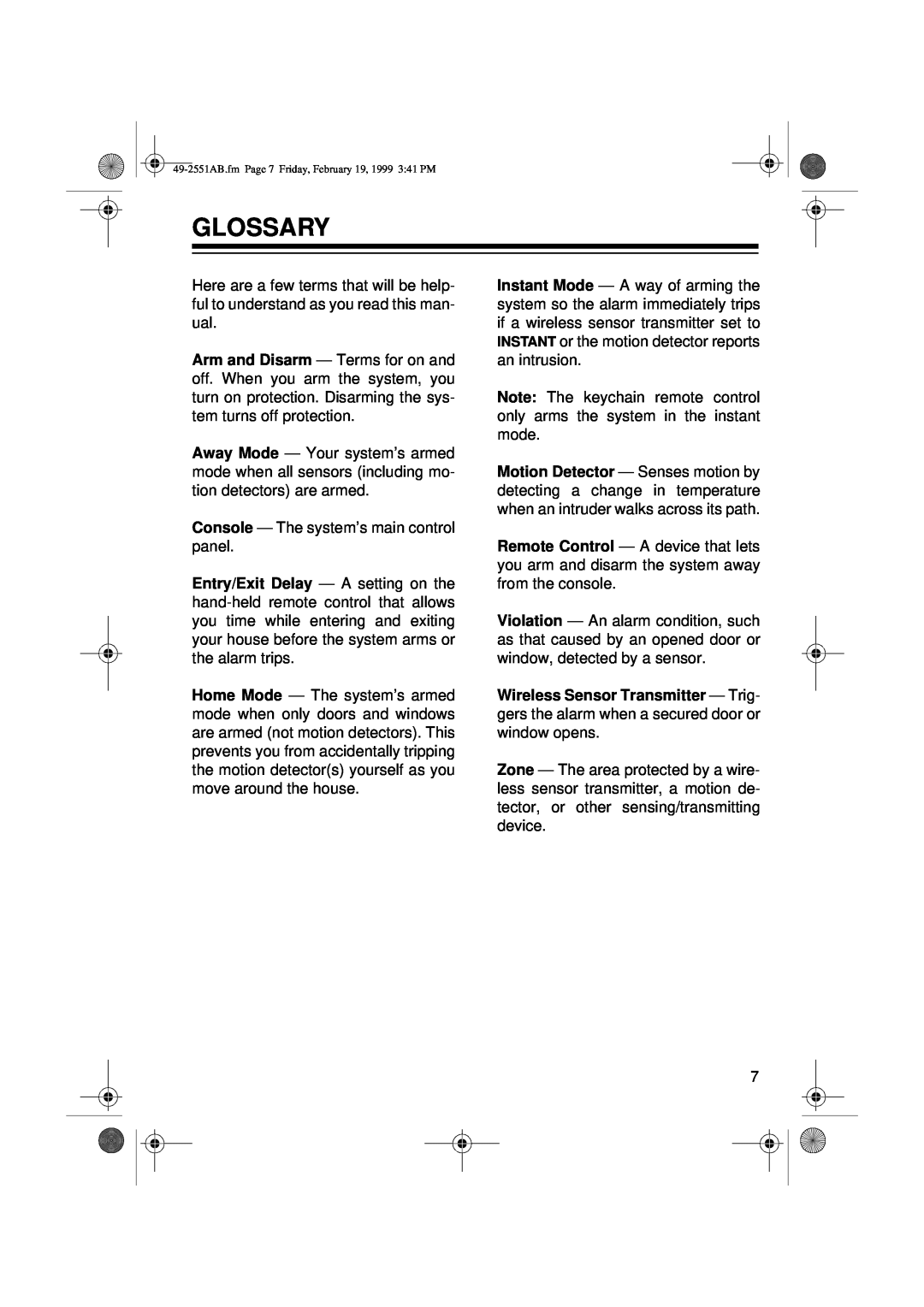 Radio Shack 49-2551A owner manual Glossary 