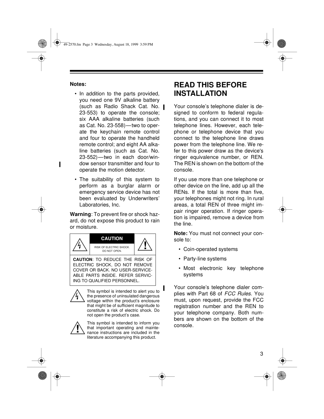 Radio Shack 5000, 49-2570 owner manual Read this Before Installation 