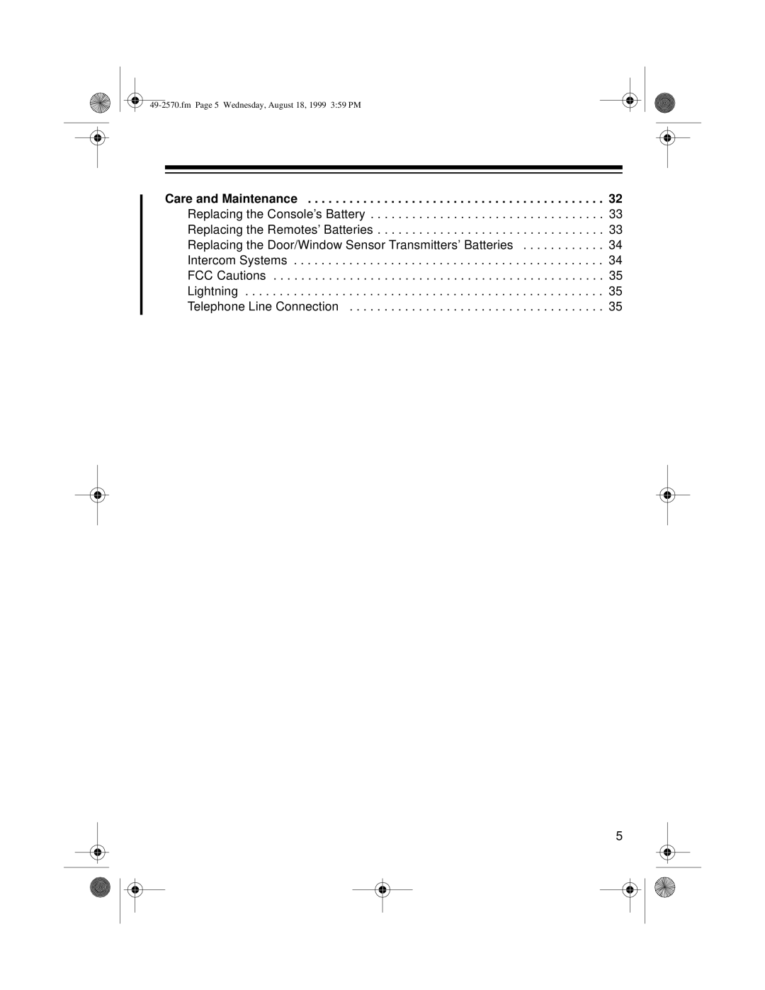 Radio Shack 5000, 49-2570 owner manual Replacing the Door/Window Sensor Transmitters’ Batteries 