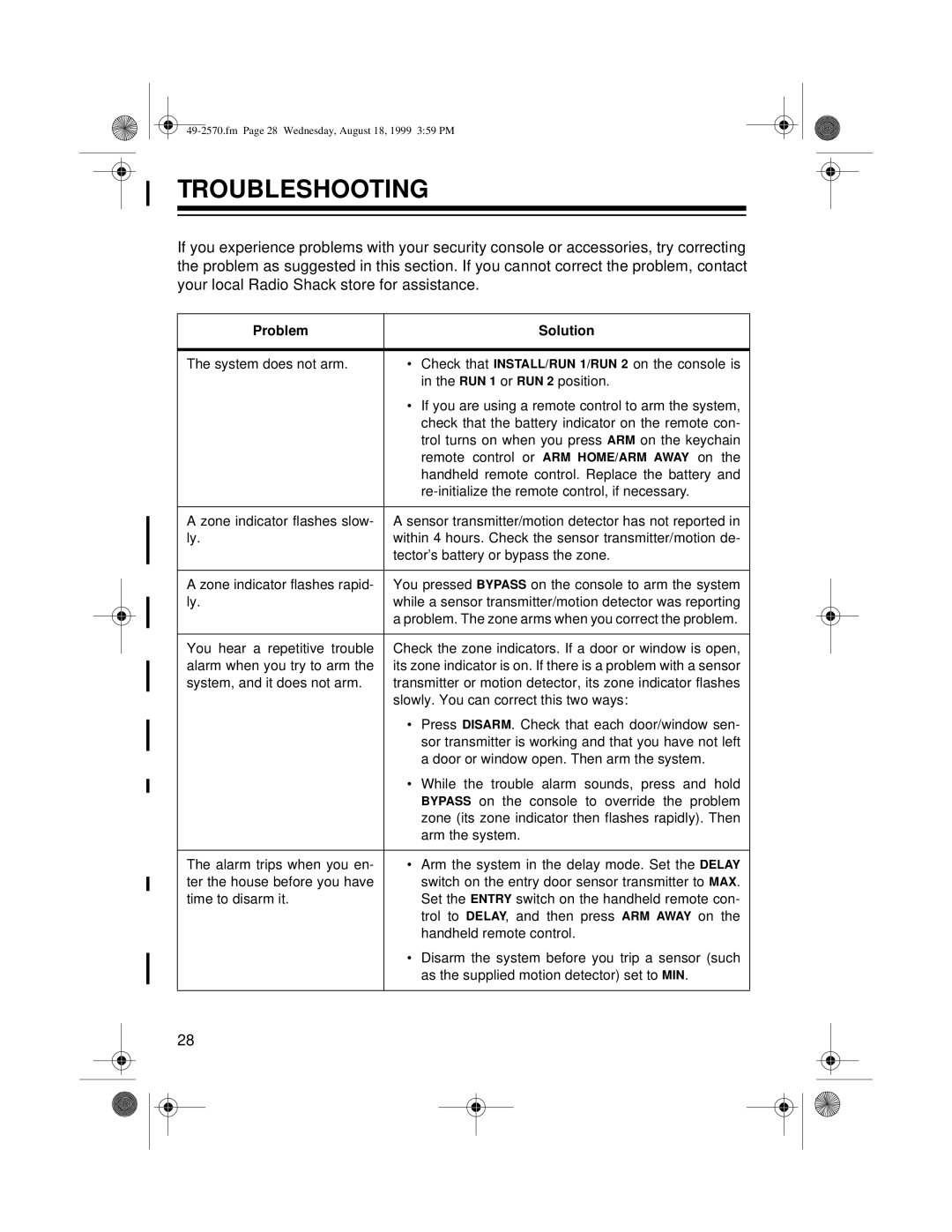 Radio Shack 49-2570 owner manual Troubleshooting, Problem Solution 