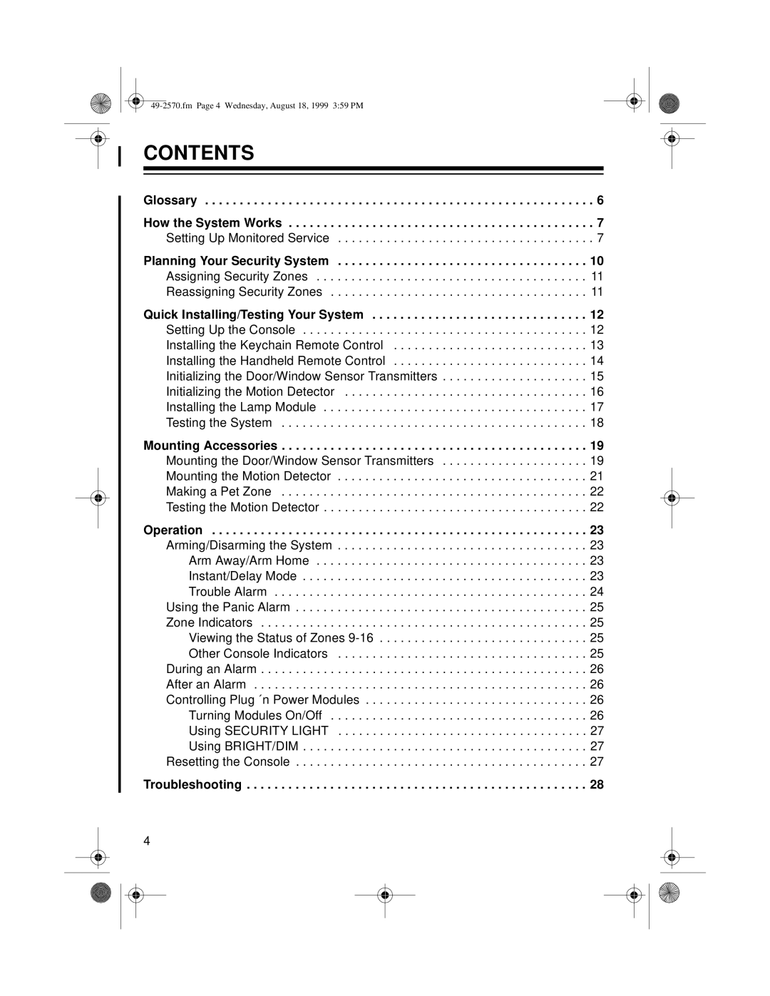 Radio Shack 49-2570 owner manual Contents 