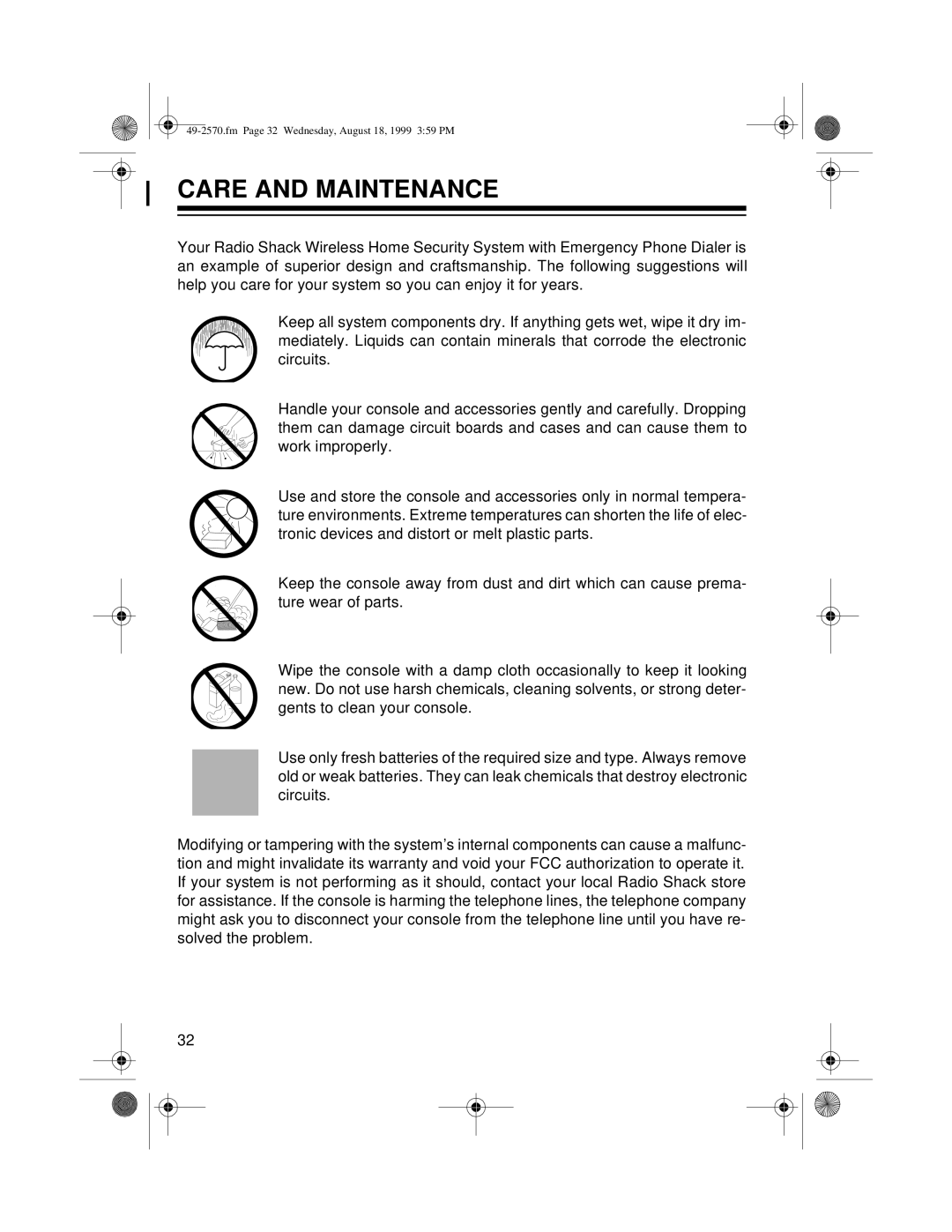 Radio Shack 49-2570 owner manual Care And Maintenance 