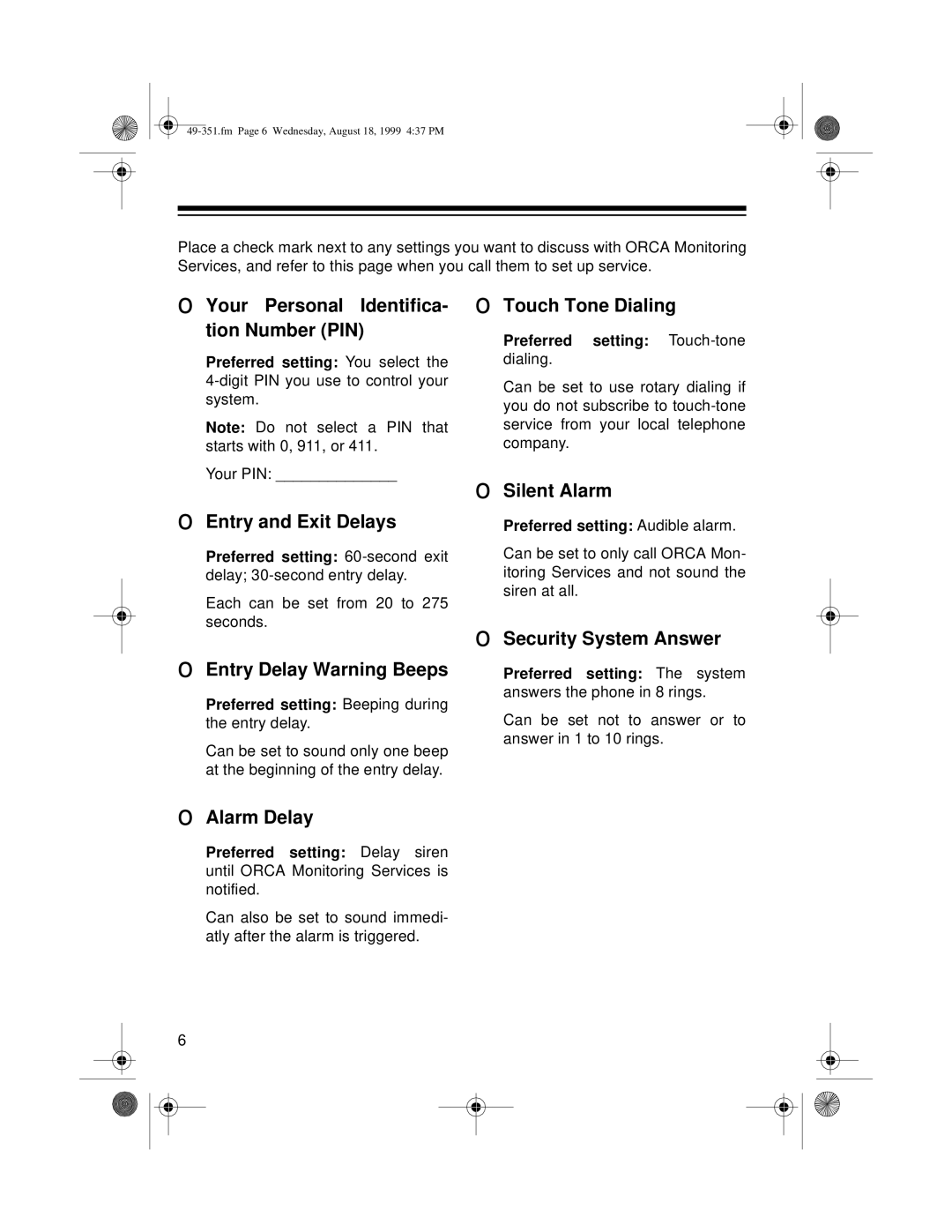 Radio Shack 49-351 owner manual Your Personal Identifica- tion Number PIN 