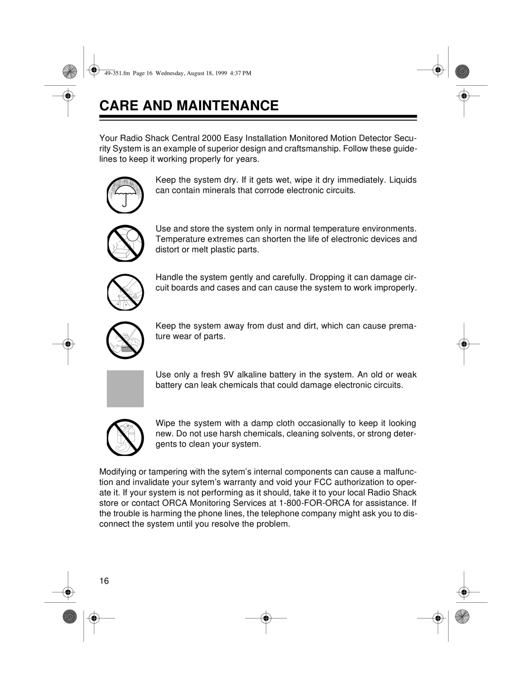Radio Shack 49-351 owner manual Care And Maintenance 