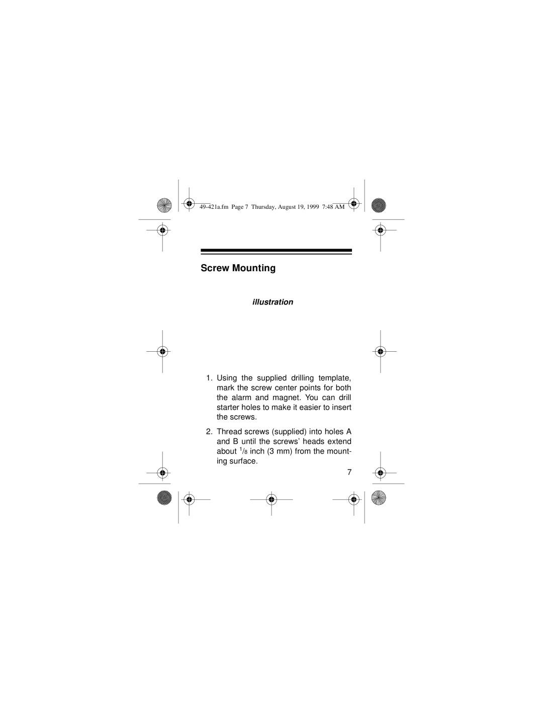 Radio Shack 49-421A owner manual Screw Mounting 