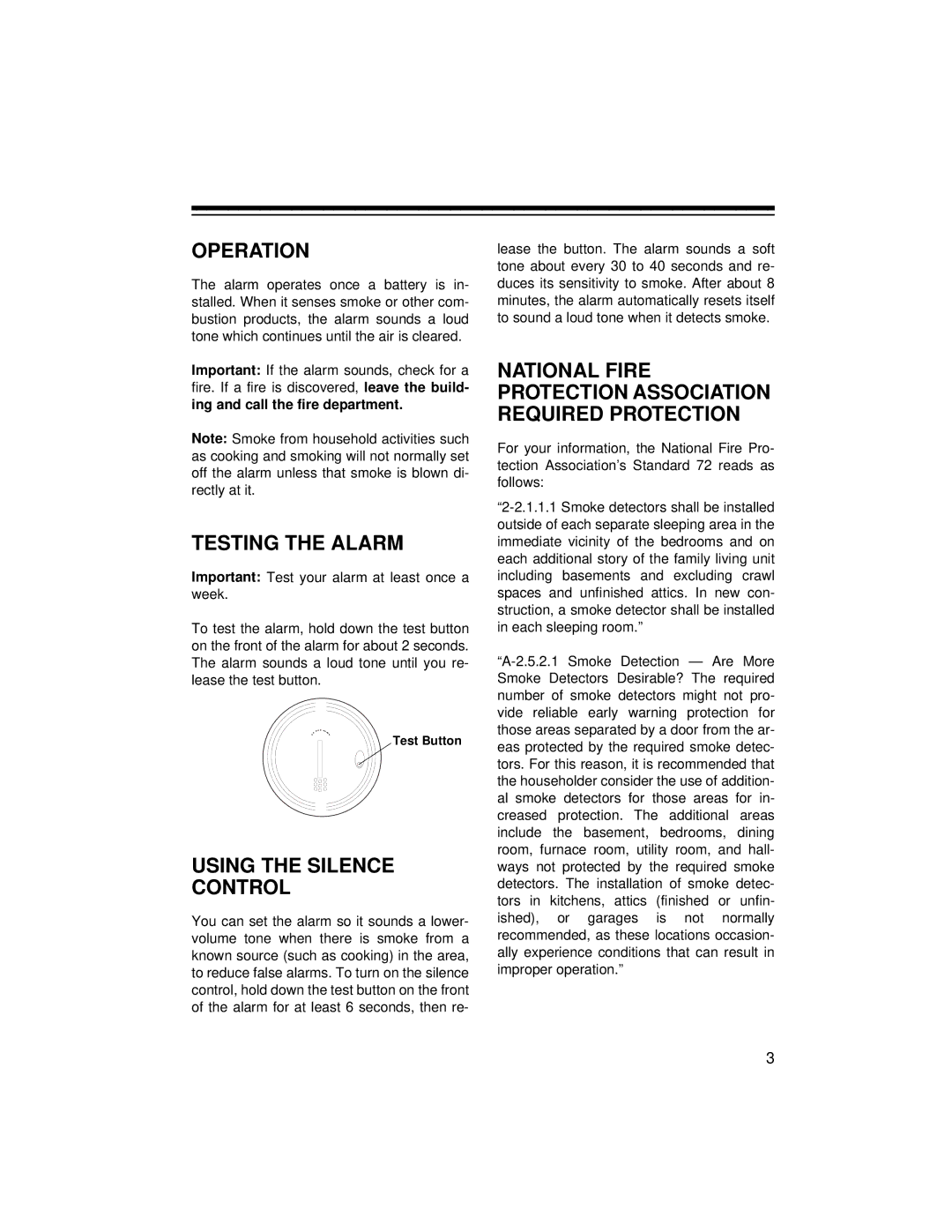 Radio Shack 49-467A manual Operation, Testing the Alarm, Using the Silence Control, Ing and call the fire department 