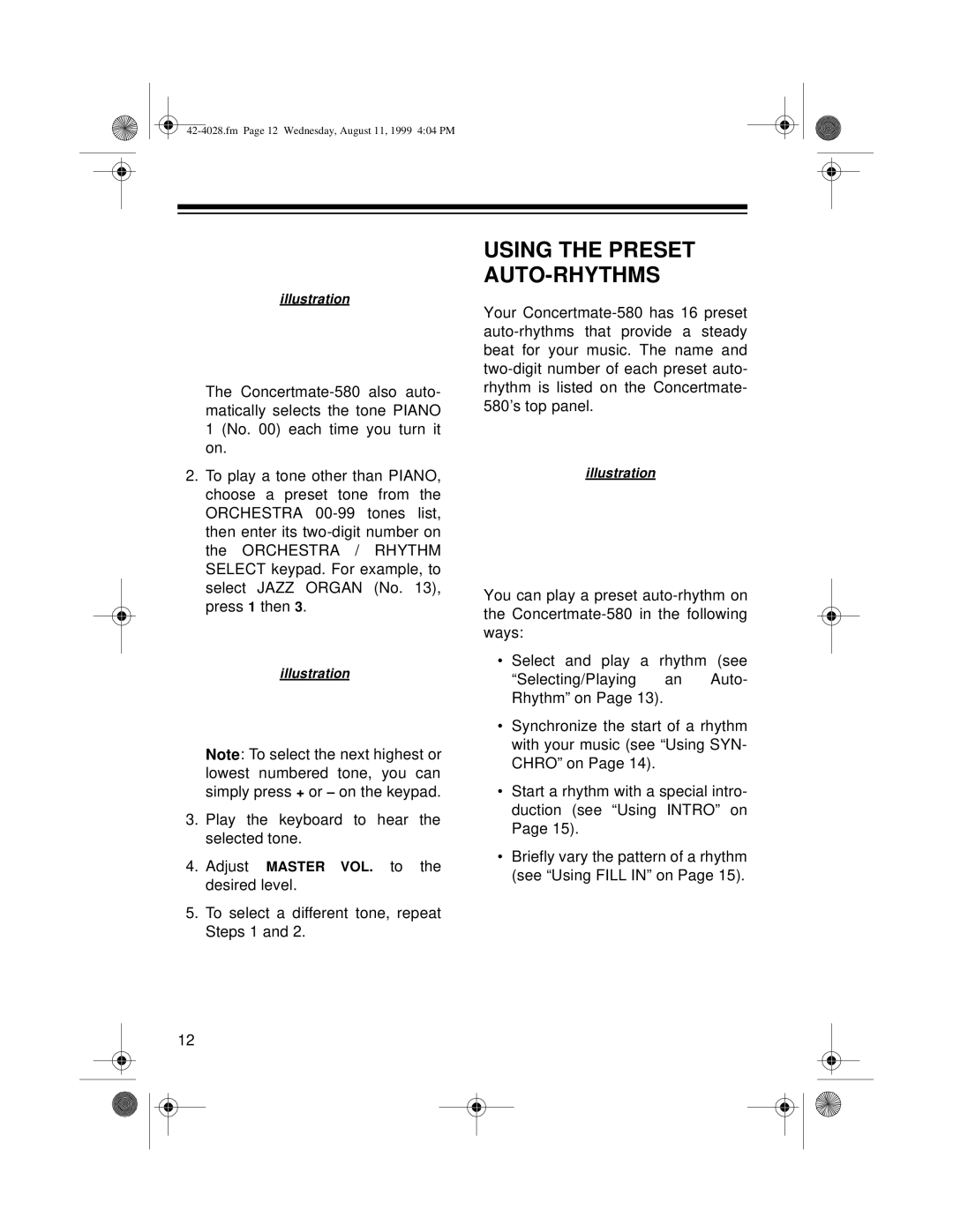 Radio Shack 580 owner manual Using the Preset AUTO-RHYTHMS 