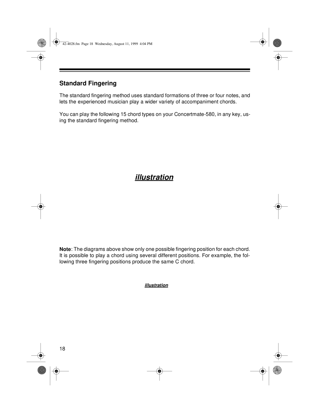 Radio Shack 580 owner manual Illustration, Standard Fingering 