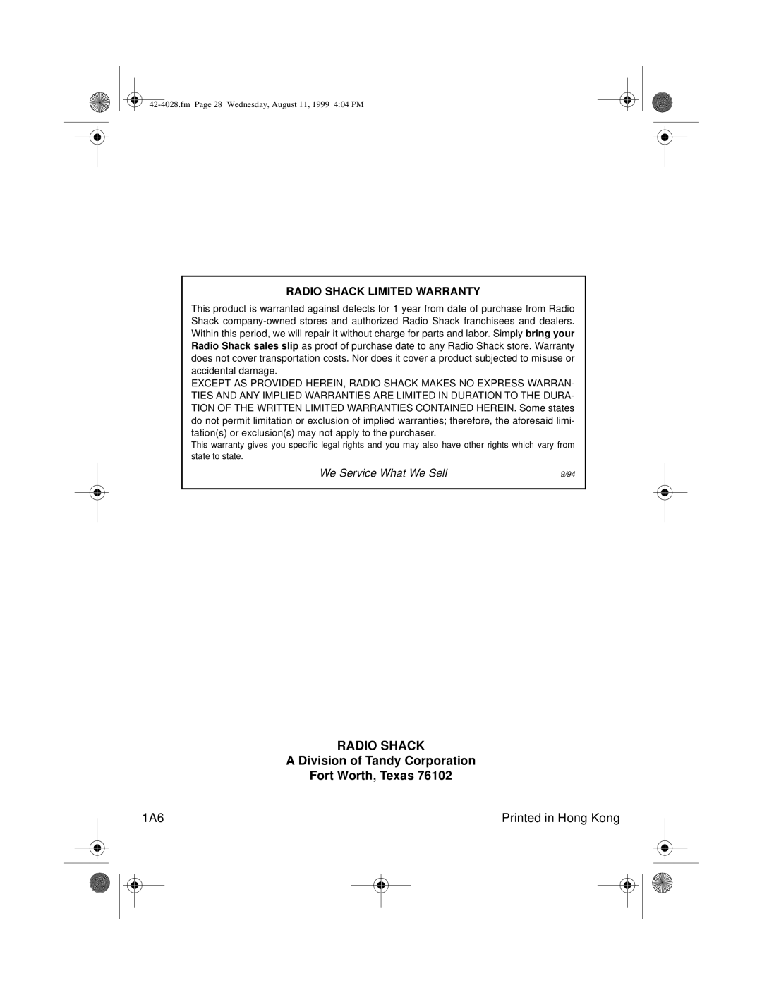 Radio Shack 580 owner manual Radio Shack 