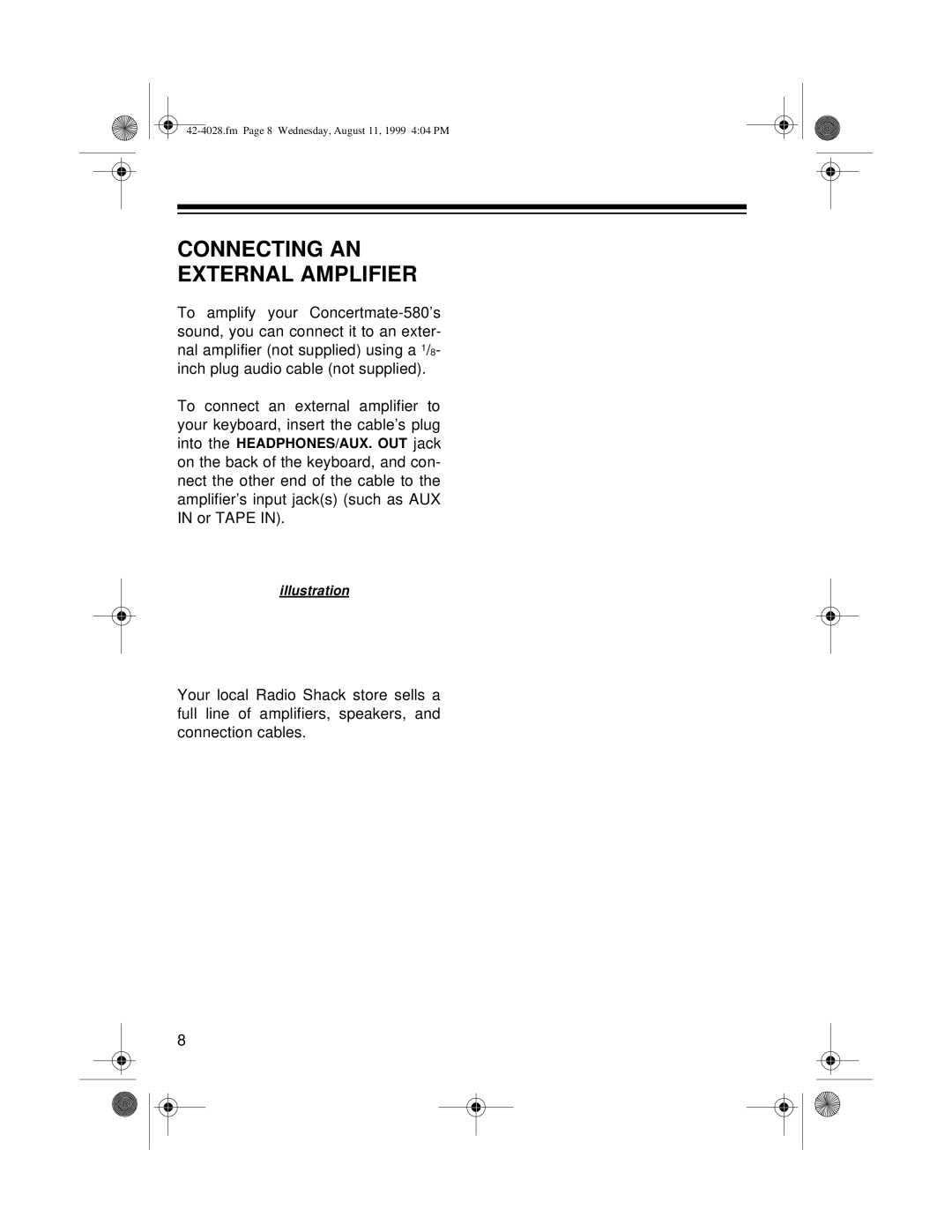 Radio Shack 580 owner manual Connecting AN External Amplifier 