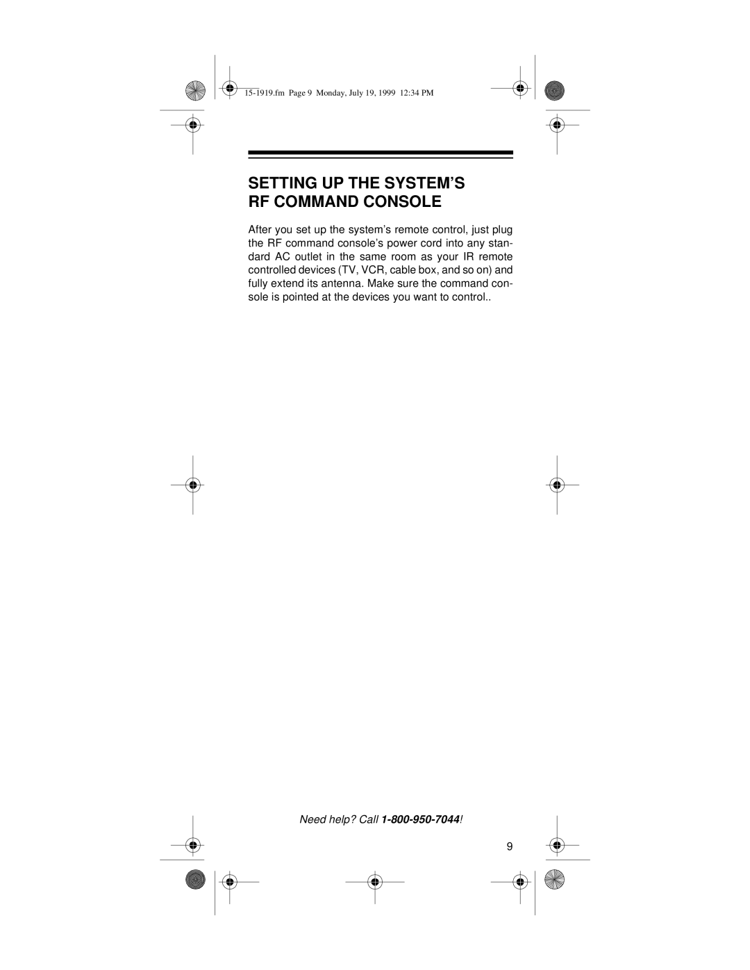 Radio Shack 6 IN 1 RF REMOTE CONTROL SYSTEM owner manual Setting UP the SYSTEM’S RF Command Console 