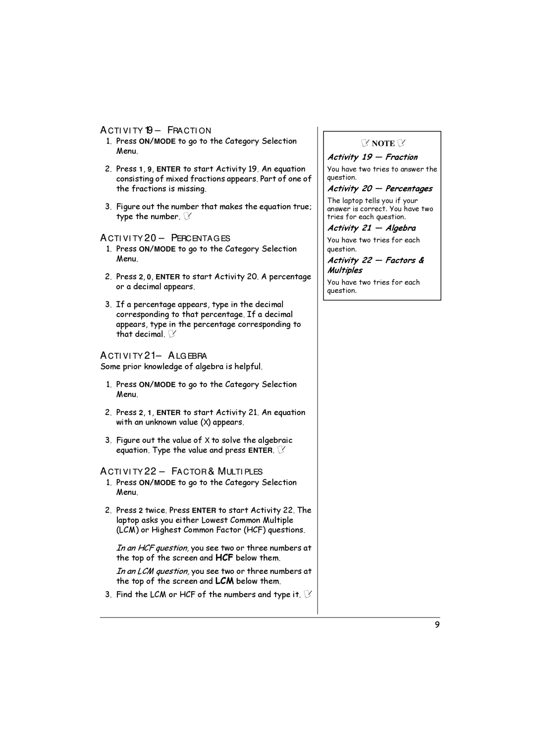 Radio Shack 60-2632 Activity 19 Fraction, Activity 20 Percentages, Activity 21 Algebra, Activity 22 Factors & Multiples 