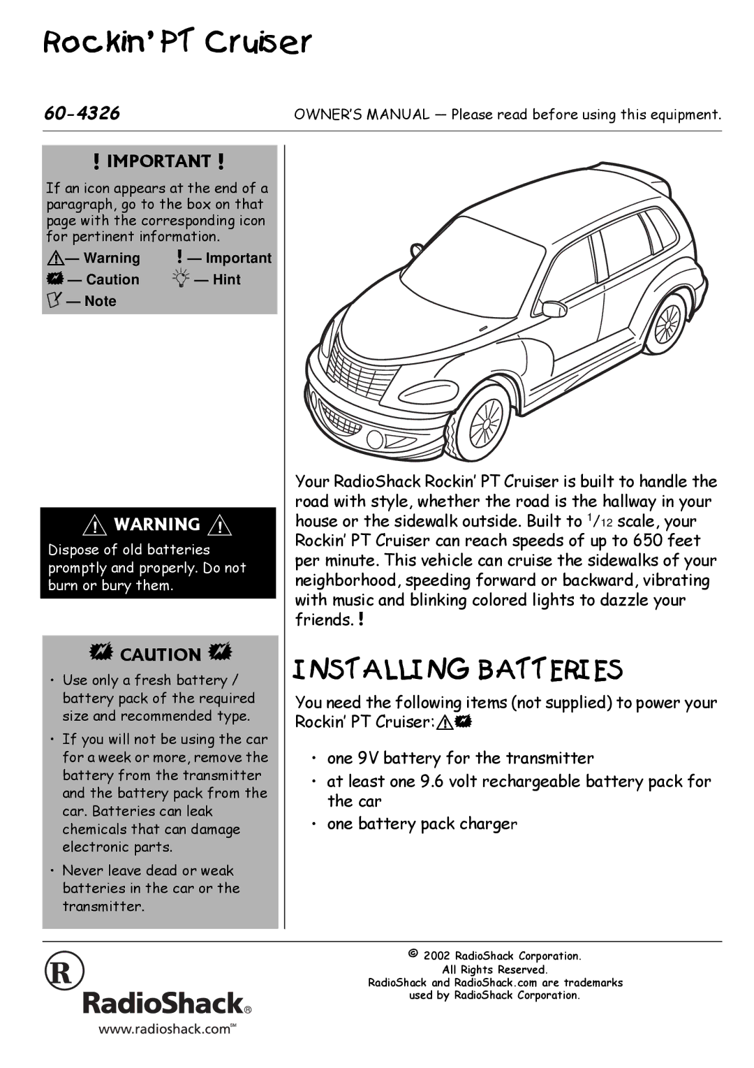 Radio Shack 60-4326 manual ?DE2==?8ï32EE6C6D, #+/2146#06#, #76+10, ‡ RQH#9#EDWWHU\#IRU#WKH#WUDQVPLWWHU 