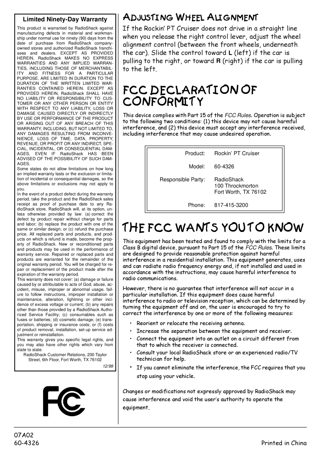 Radio Shack 60-4326 744ï564=2C2E@?ï@7ï @?7@CEJ, E96ï744ïH2?EDïJ@FïE@ï?@H, ‡ 5HRULHQW#RU#UHORFDWH#WKH#UHFHLYLQJ#DQWHQQD1 