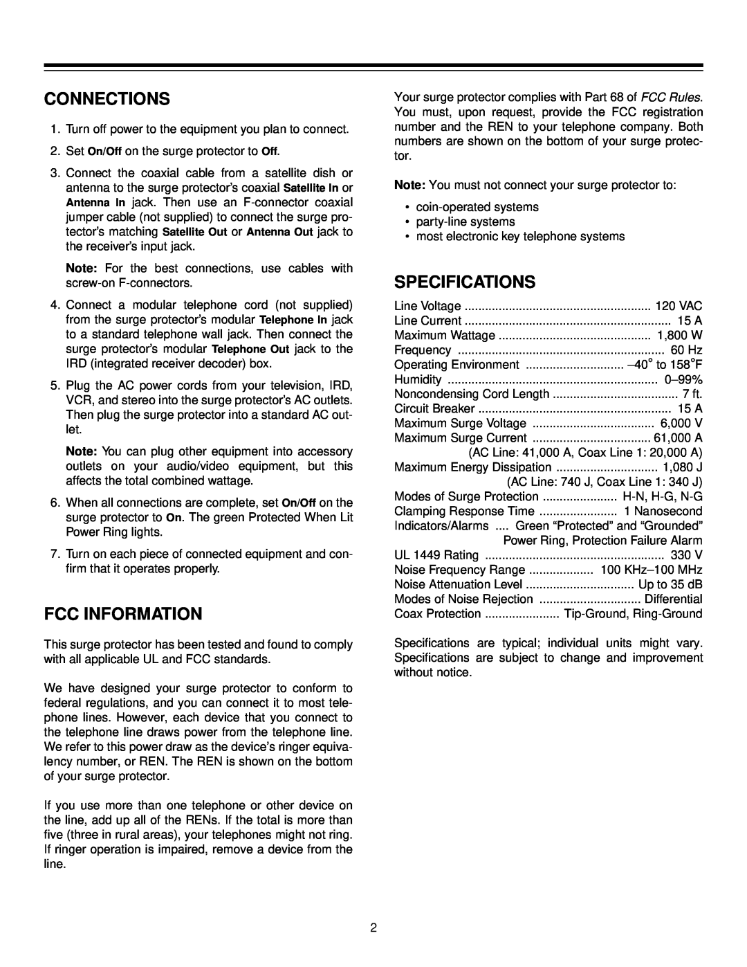 Radio Shack 61-2338 specifications Connections, Fcc Information, Specifications, Noise Frequency Range 