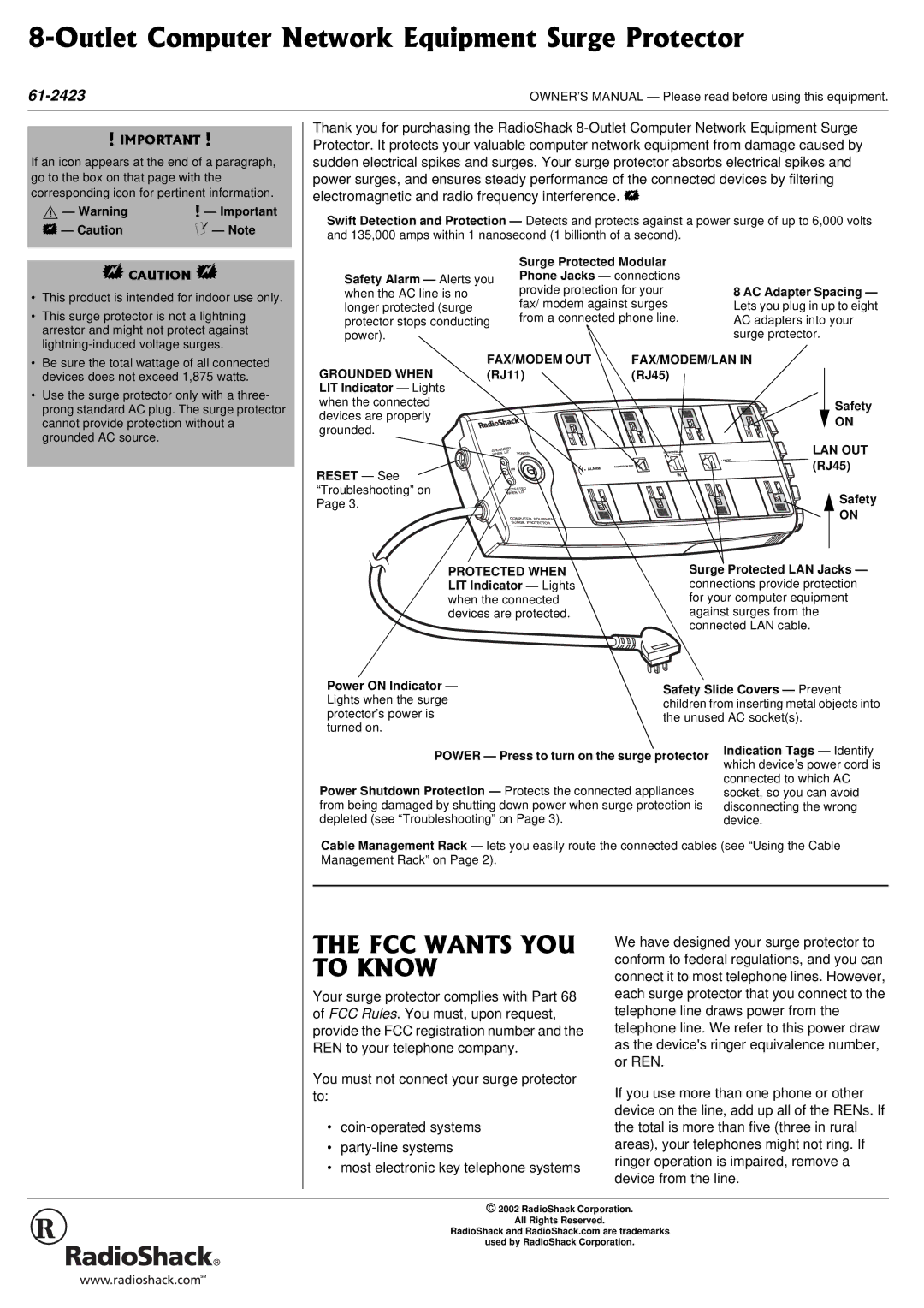 Radio Shack 61-2423 owner manual #06517, #+/2146#06#, #76+10 