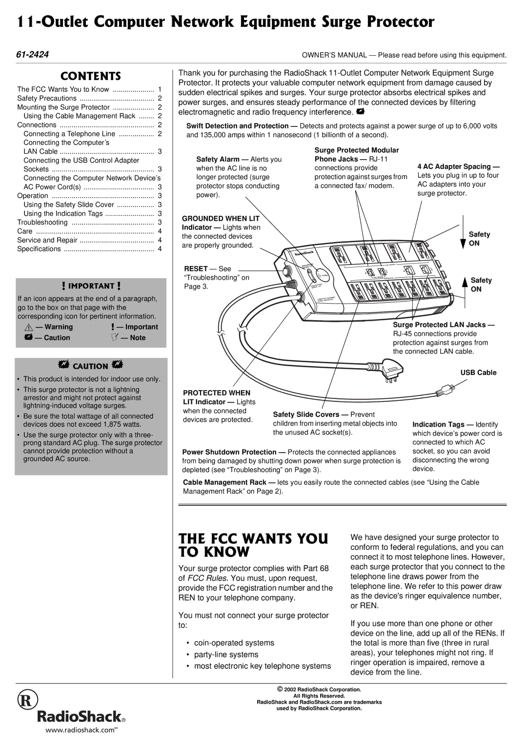 Radio Shack 61-2424 owner manual 33/1WVNGV%QORWVGT0GVYQTMSWKROGPV5WTIG2TQVGEVQT, #06517 