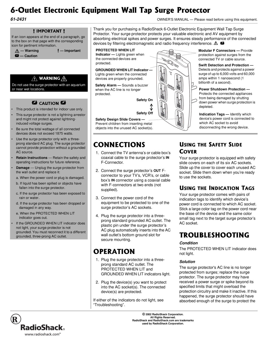 Radio Shack 61-2431 owner manual 100%6+105, 124#6+10, 6417$.5*116+0 