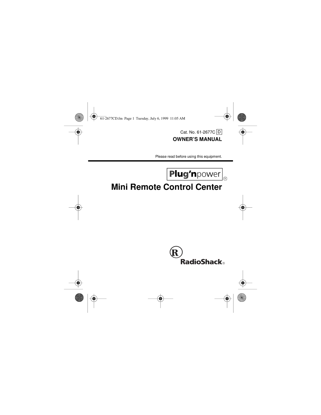 Radio Shack 61-2677C owner manual Mini Remote Control Center 