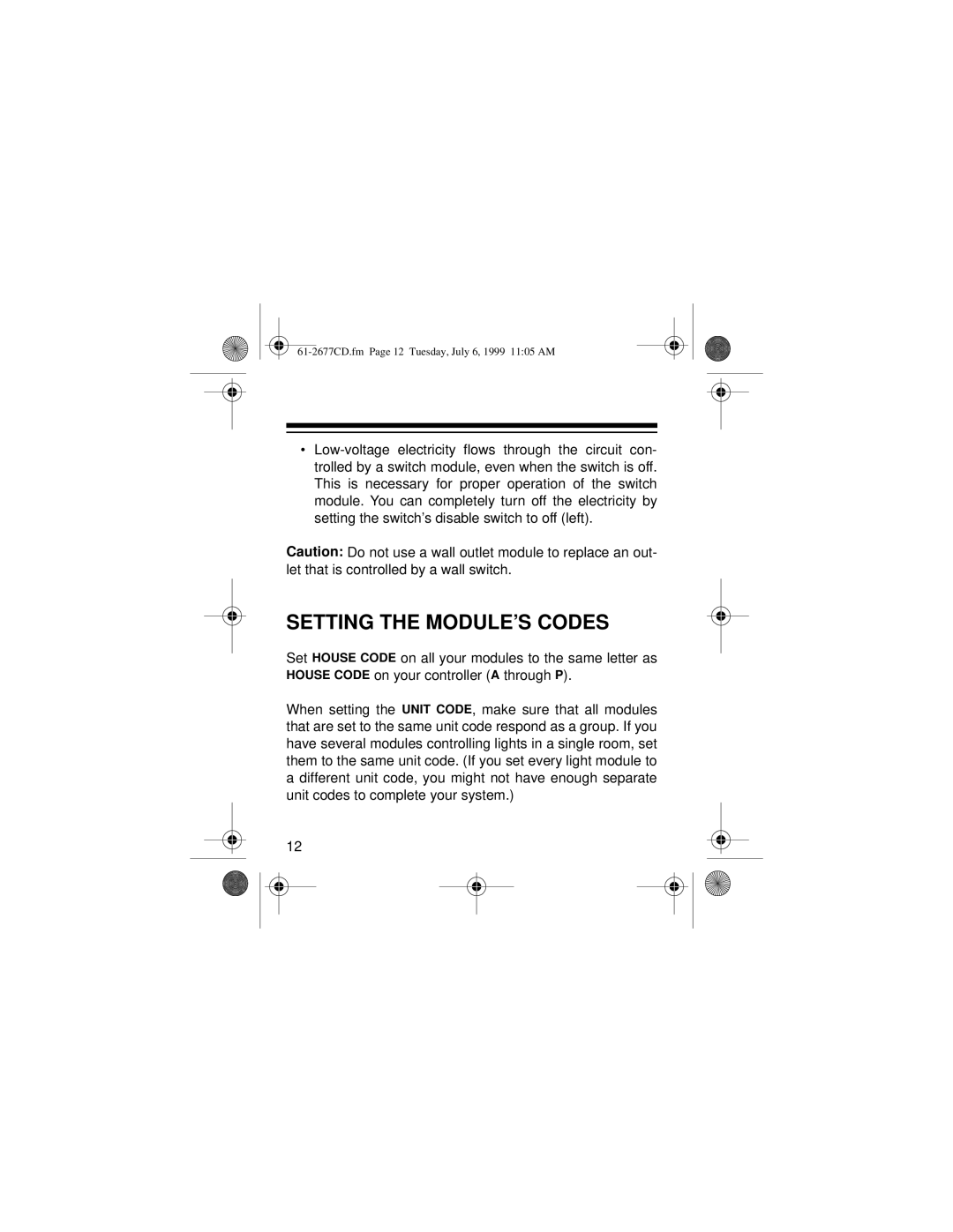 Radio Shack 61-2677C owner manual Setting the MODULE’S Codes 