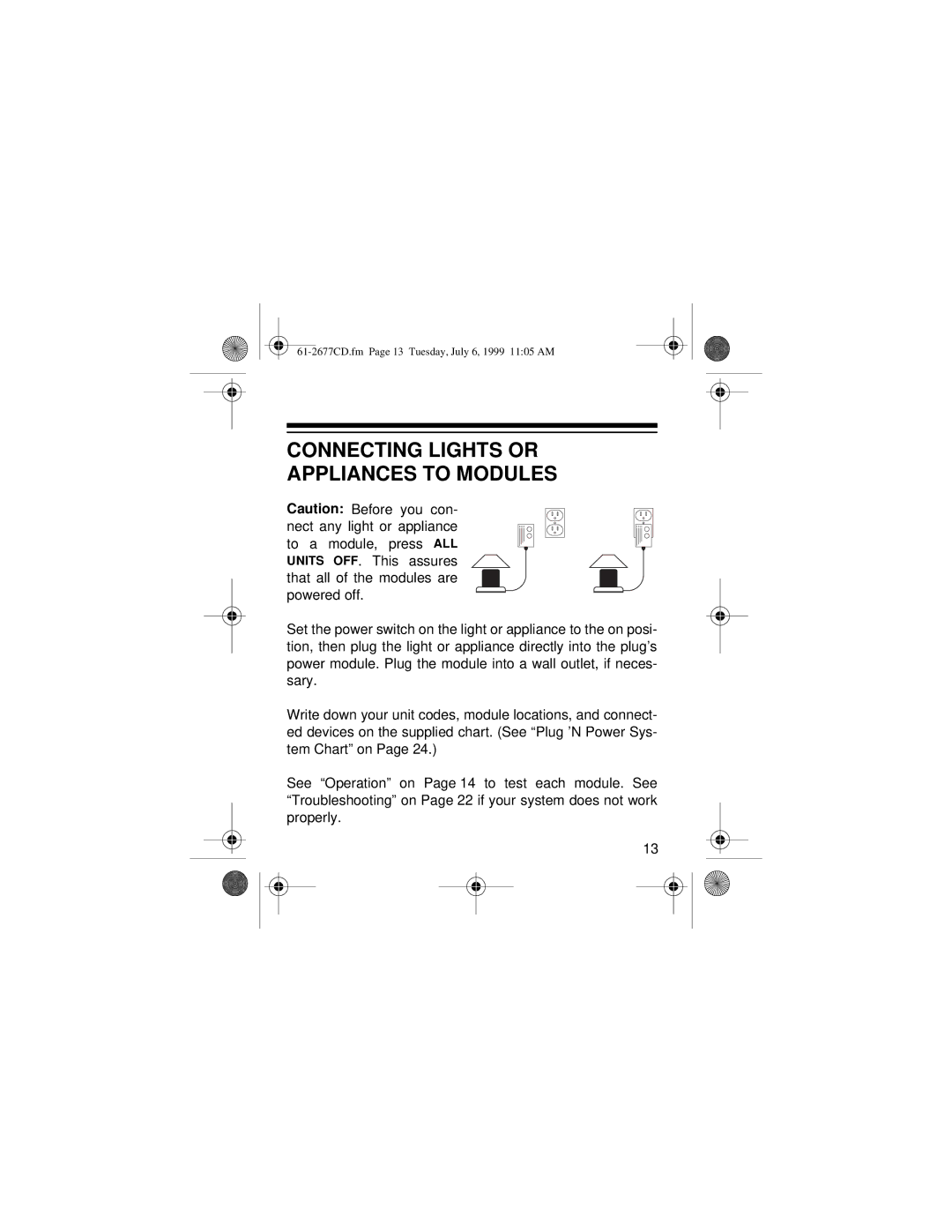 Radio Shack 61-2677C owner manual Connecting Lights or Appliances to Modules 