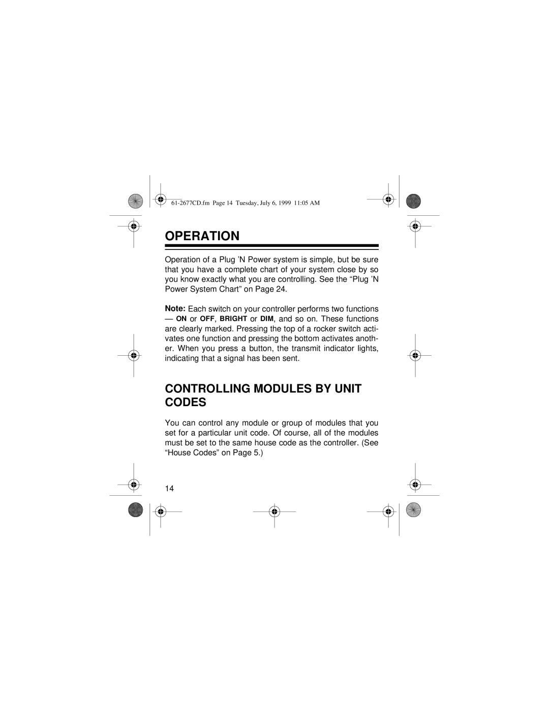 Radio Shack 61-2677C owner manual Operation, Controlling Modules by Unit Codes 