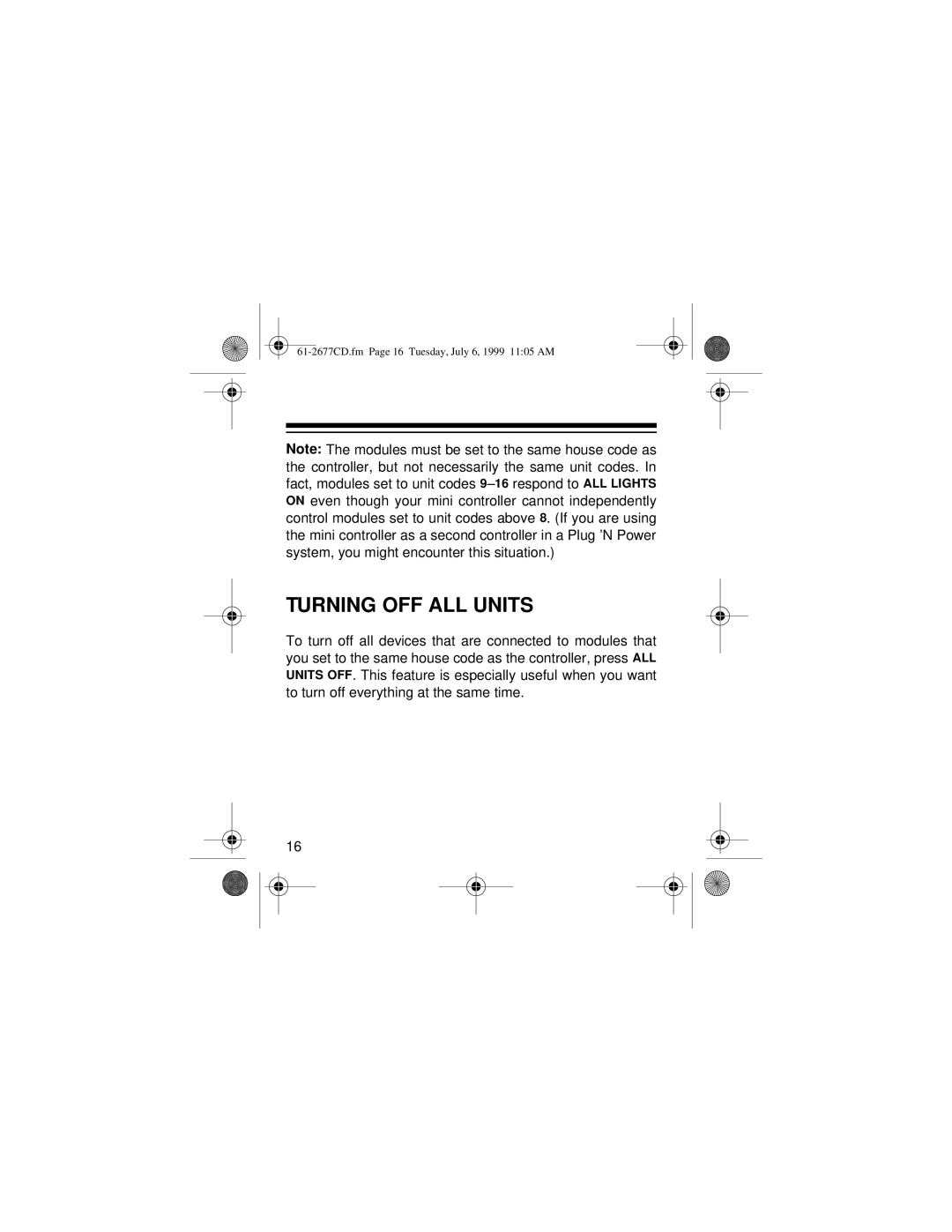 Radio Shack 61-2677C owner manual Turning OFF ALL Units 