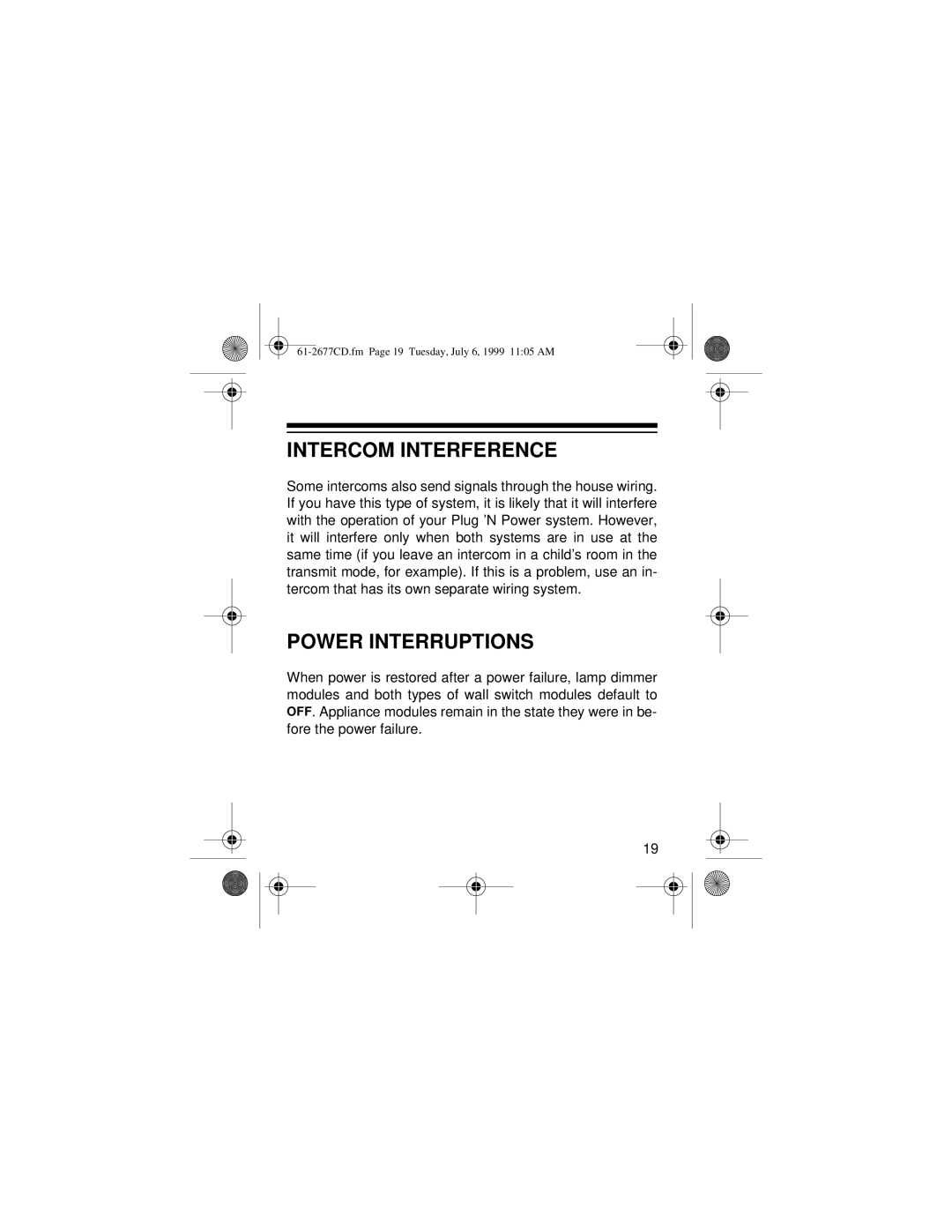 Radio Shack 61-2677C owner manual Intercom Interference, Power Interruptions 