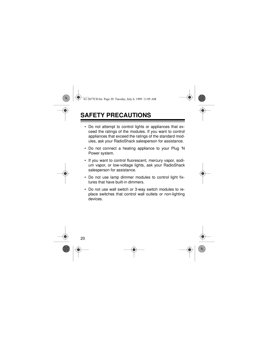 Radio Shack 61-2677C owner manual Safety Precautions 