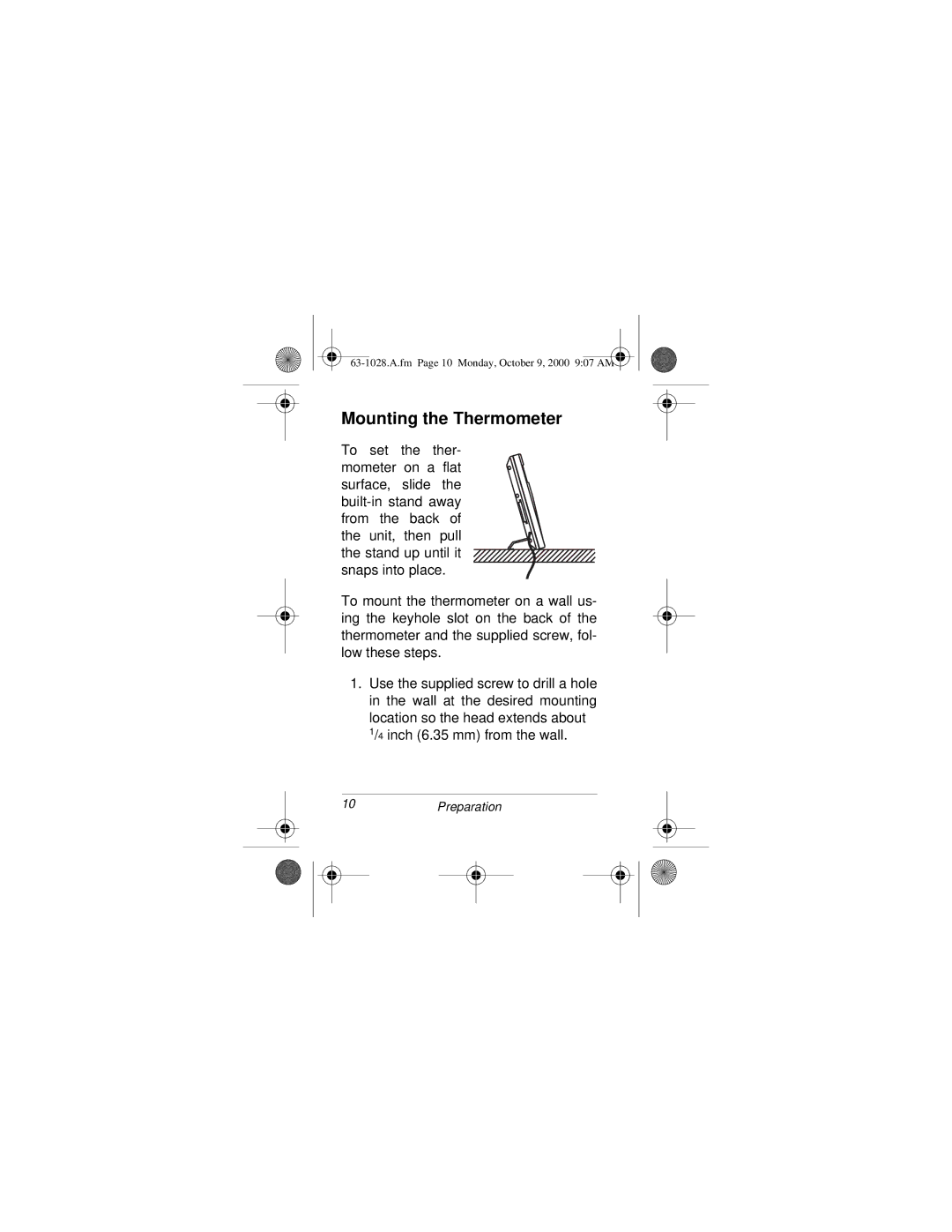 Radio Shack 63-1028 owner manual Mounting the Thermometer 