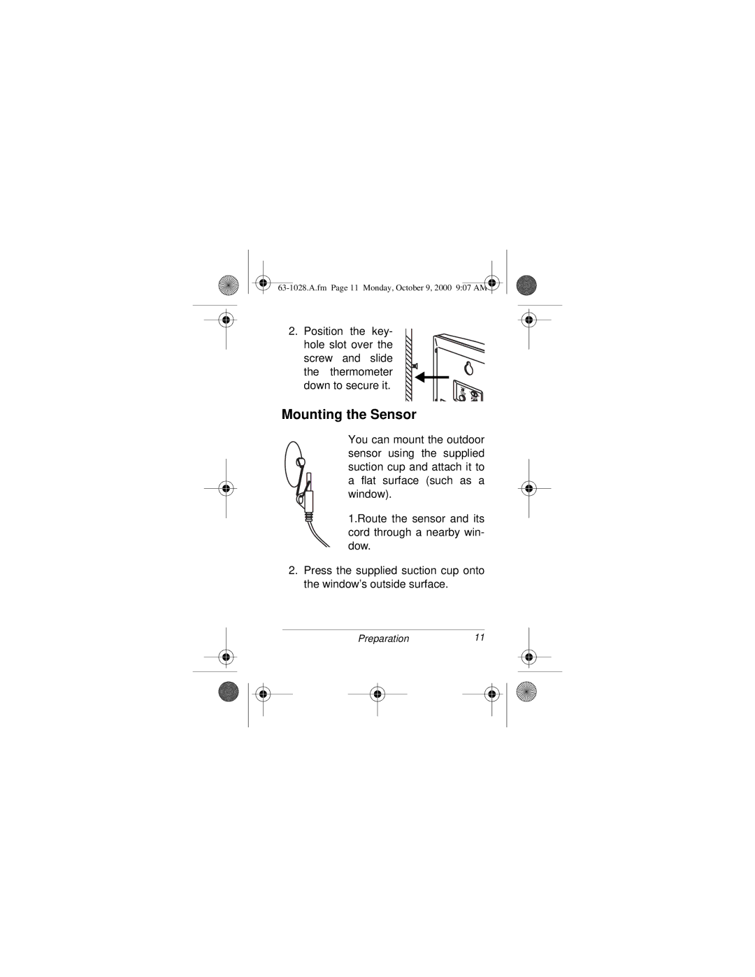 Radio Shack 63-1028 owner manual Mounting the Sensor 