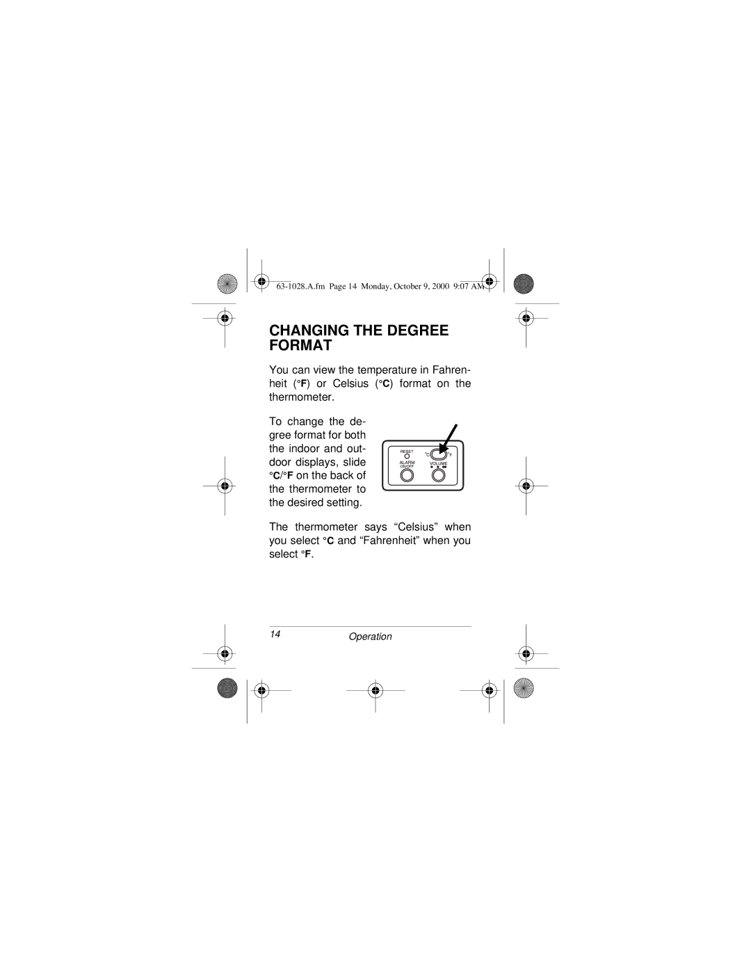 Radio Shack 63-1028 owner manual Changing the Degree Format 