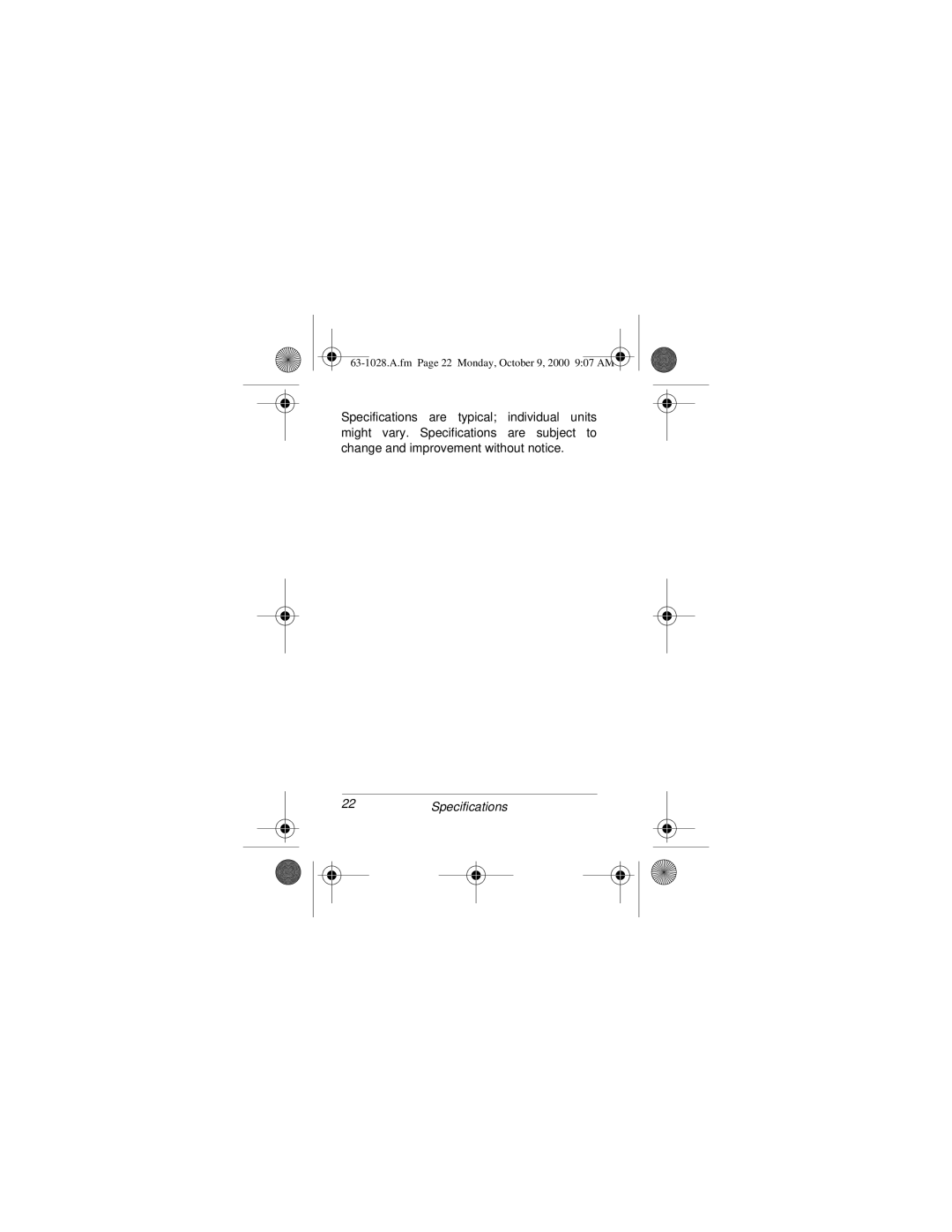 Radio Shack 63-1028 owner manual 22Specifications 