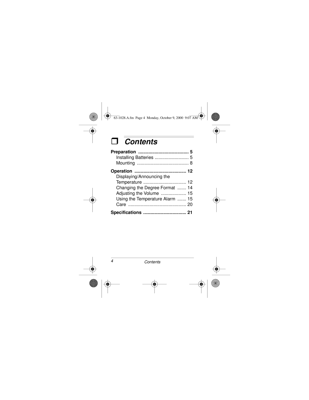 Radio Shack 63-1028 owner manual Contents 