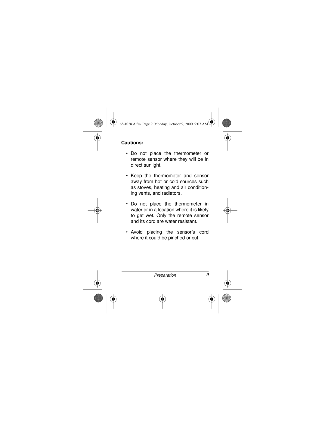 Radio Shack 63-1028 owner manual Preparation9 