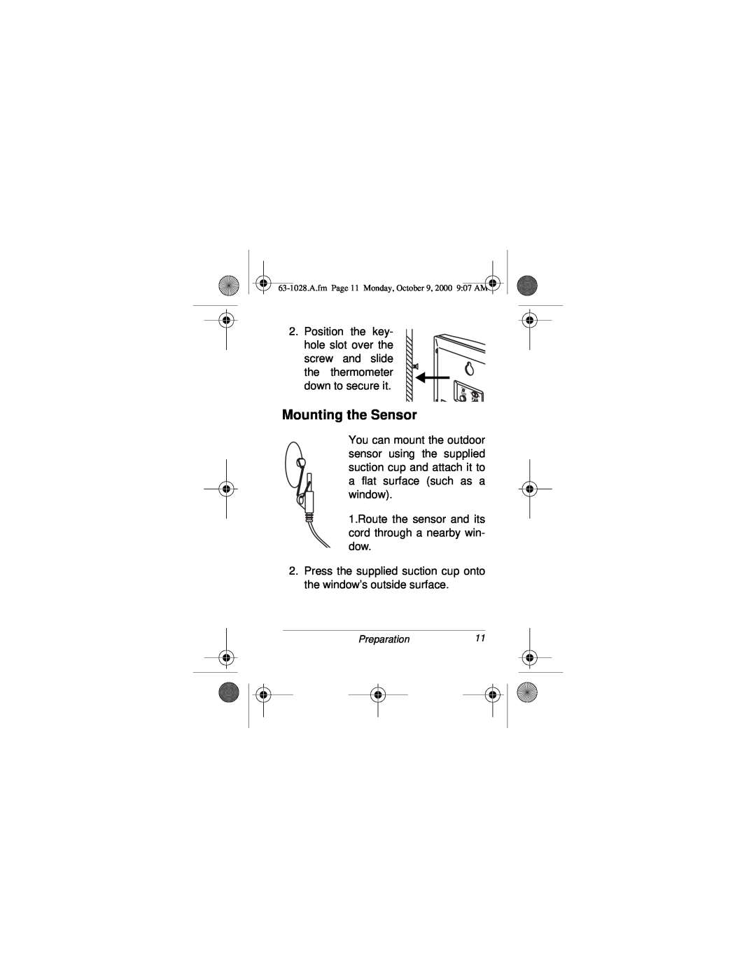 Radio Shack 63-1028 owner manual Mounting the Sensor 