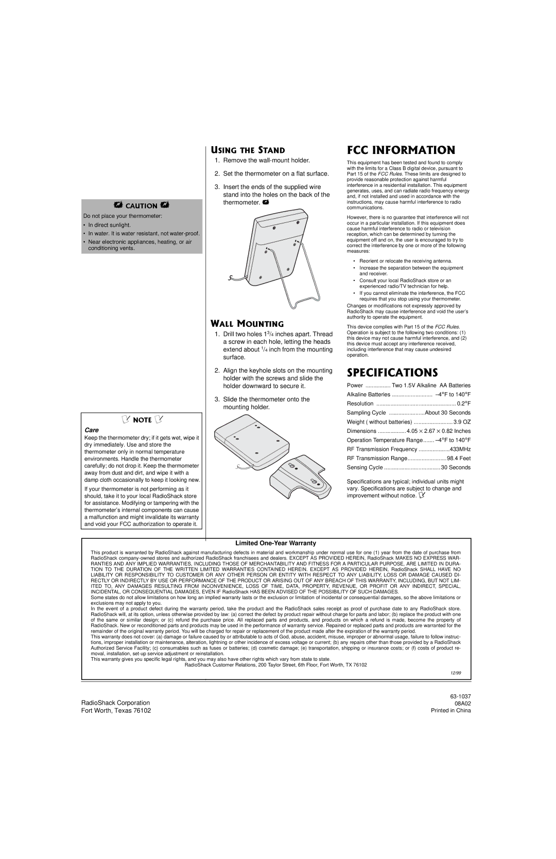 Radio Shack 63-1037 owner manual +014/#6+10, 52%++%#6+105, 75+06*56#0, #../1706+0, Care 