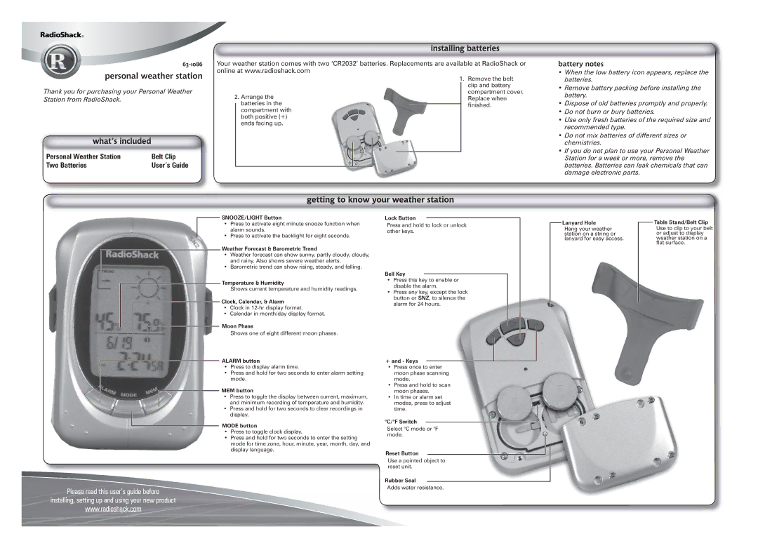 Radio Shack 63-1086 manual Edwwhu\Qrwhv, 7ZR%DWWHULHV   8VHU·V*XLGH, $UudqjhWkh 