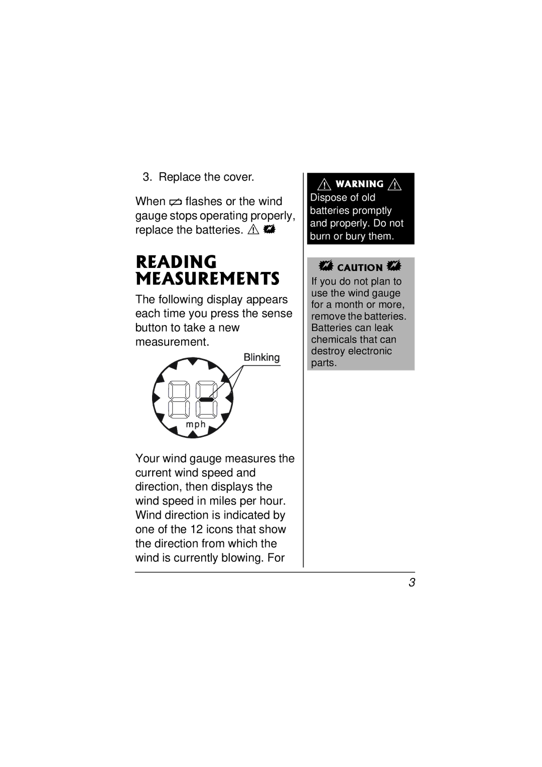 Radio Shack 63-1119 owner manual Reading Measurements, Replace the cover 