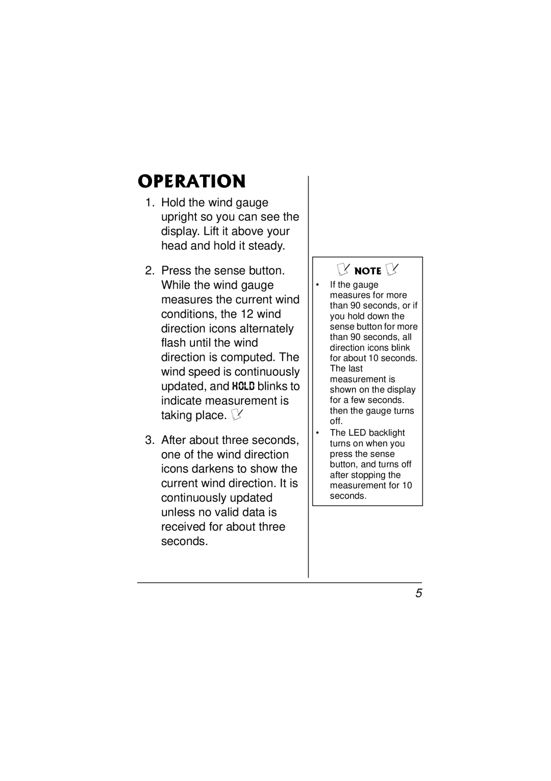 Radio Shack 63-1119 owner manual Operation, indicate measurement is taking place. Ô 