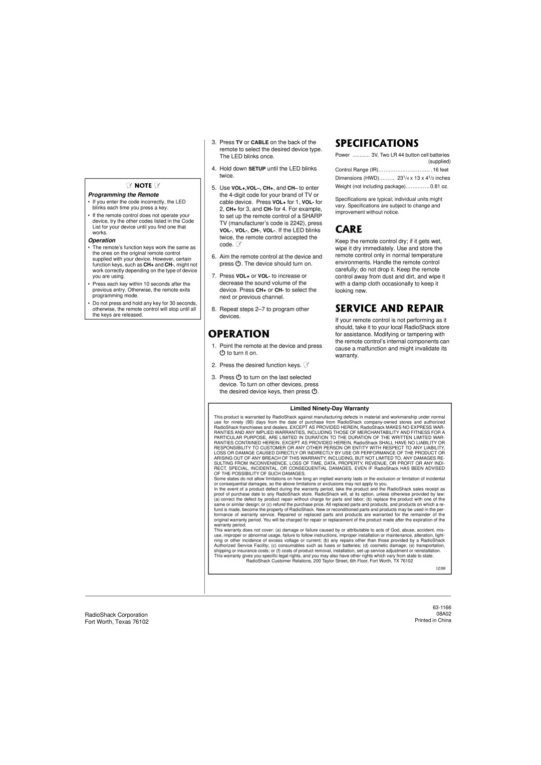 Radio Shack 63-1166 owner manual 52%++%#6+105, 124#6+10, 548+%#0&42#+4 