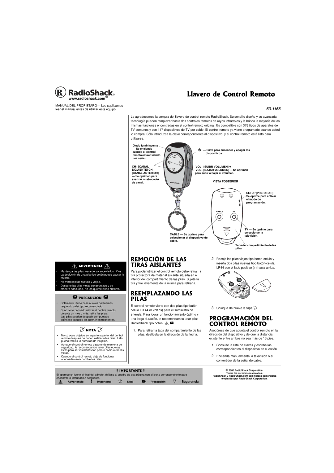 Radio Shack 63-1166 owner manual +0&.#5 6+4#5#+5.#065, ##0&1.#5 2+.#5, 2414#/#%+0&. %10641.4/161, NCXGTQFG%QPVTQN4GOQVQ 