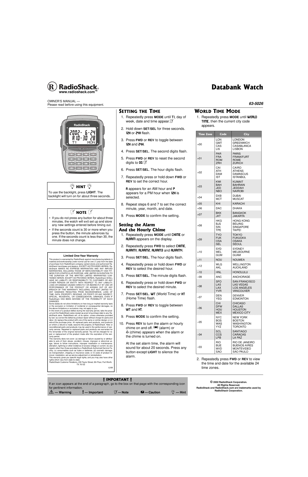 Radio Shack 63-5026 owner manual 5GVVKPIVJG#NCTO, #Pfvjg*Qwtn%Jkog 