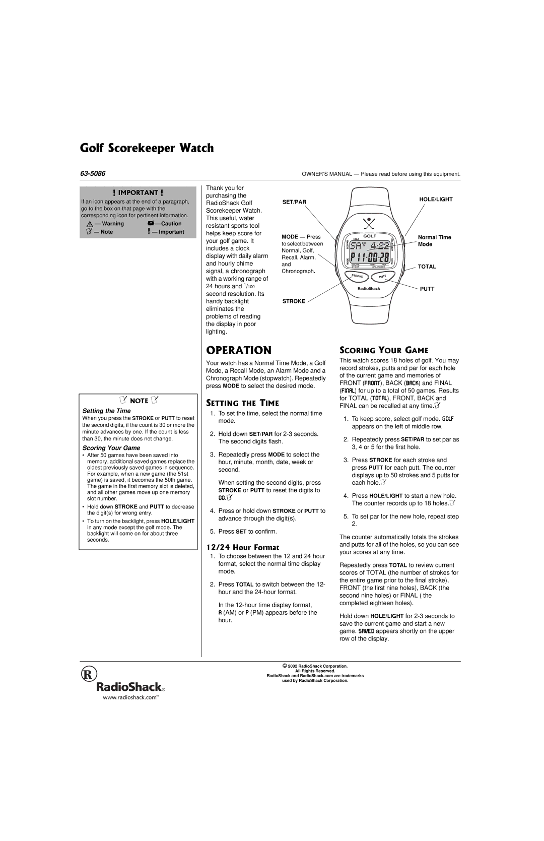 Radio Shack 63-5086 owner manual 566+06*6+, 14+0174#, Setting the Time, Scoring Your Game 