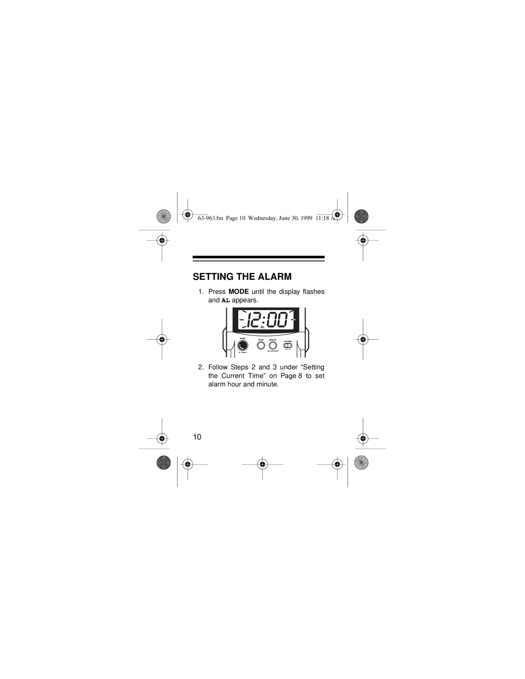 Radio Shack 63-963 owner manual Setting the Alarm 